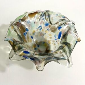 Vintage Murano-Style Hand Blown Multi Colored Art Glass Trinket Dish Bowl